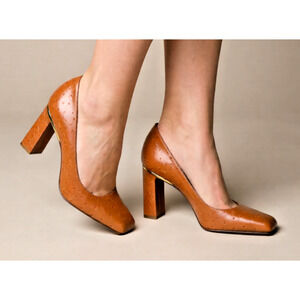 Vintage Timothy Hitsman Camel Color Ostrich Leather Pumps Size 8 1/2